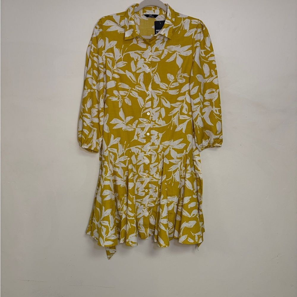 NWT Max Urban Floral Button-Front Shirt Dress in Mustard and White -Size 8 - Picture 4 of 8